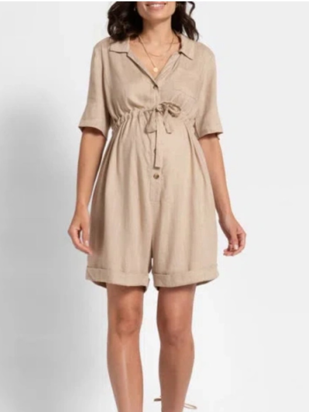 Seraphine Kerri Utility Playsuit Sand Beige Size 6 Maternity NWT* Linen Blend